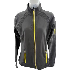 Lucy Womens Activewear Jacket Gray Neon Yellow Full Zip Thumbholes Size Small